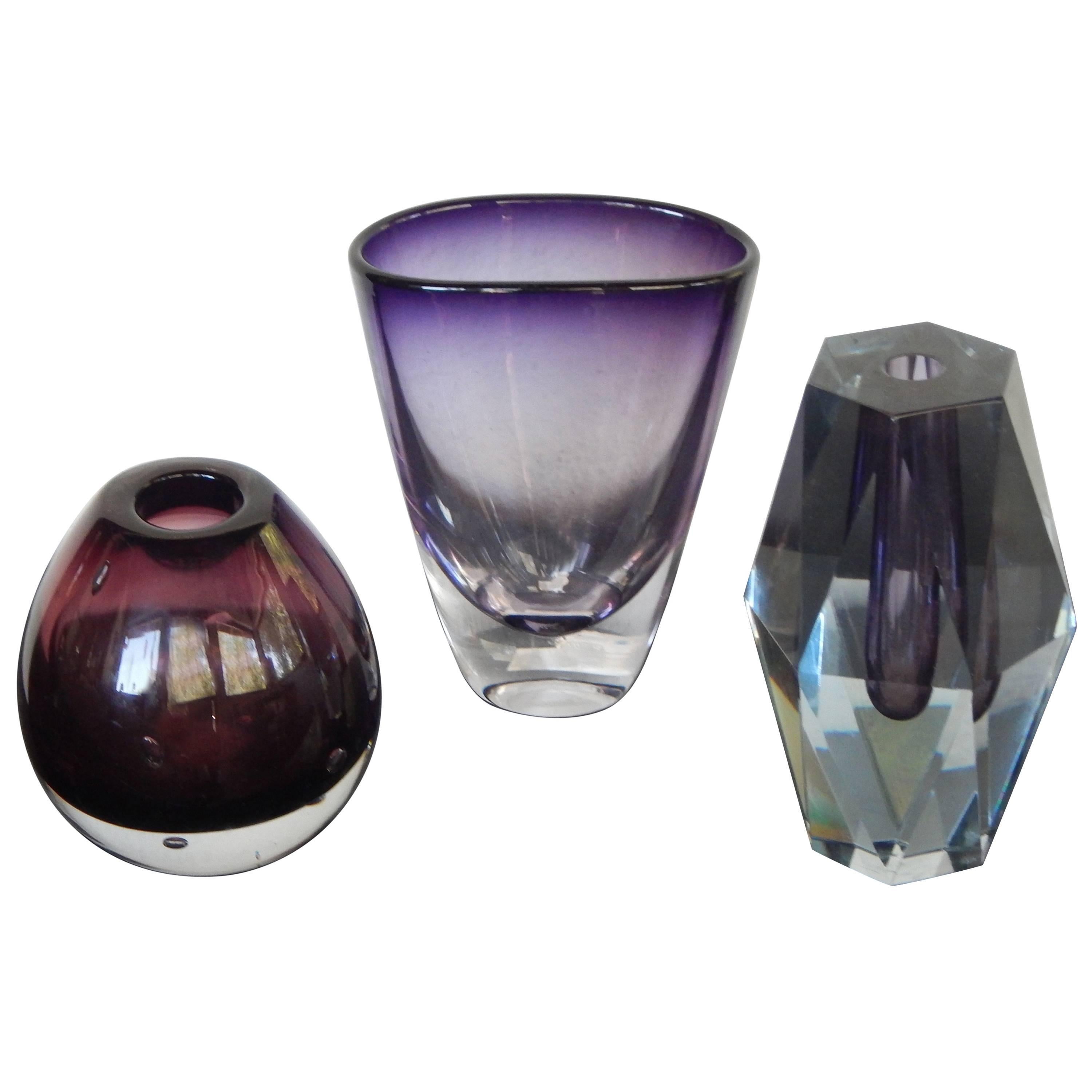 Swedish Mid-Century Modern Glass Vases, Set of Three For Sale