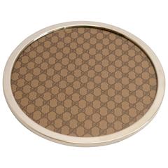 Gucci Serving Plate in Plexiglass, Fabric with Chromed Rim