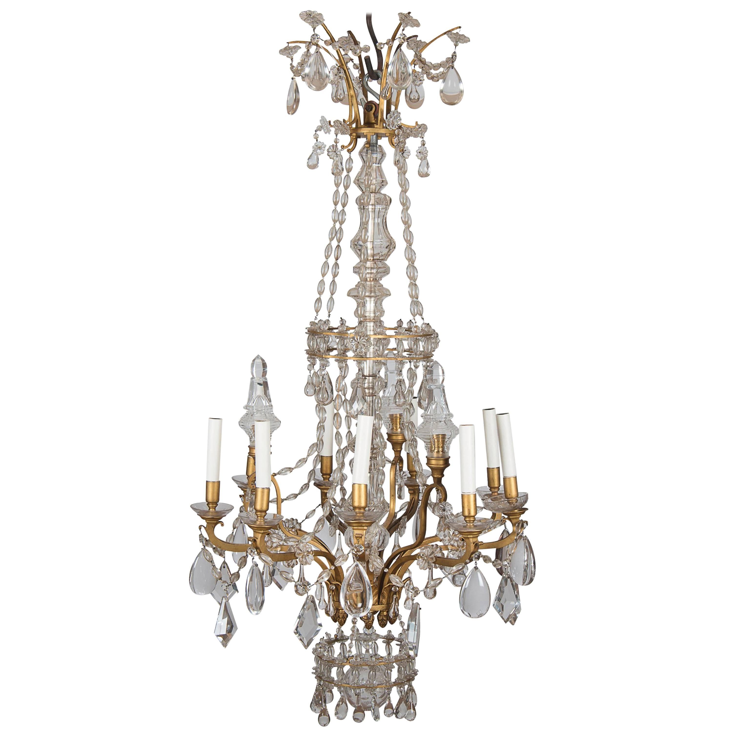 Baguès Crystal and Gilt Bronze Eight-Arm Chandelier For Sale