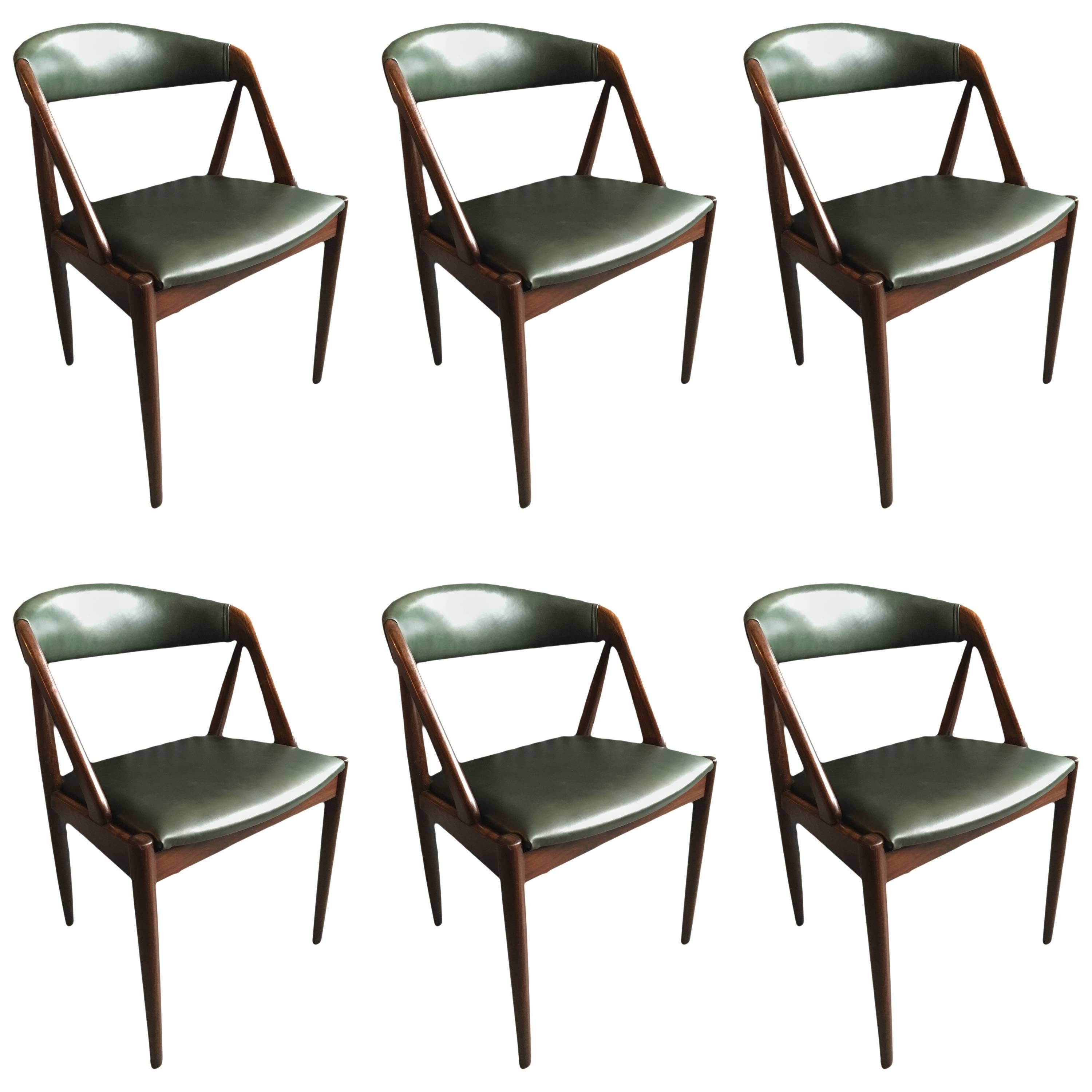Kai Kristiansen Dining Chairs, Set of Six, New Italian Leather Upholstery