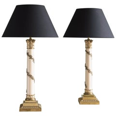 Vintage Pair of Corinthian Column Table Lamps