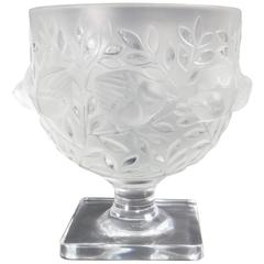 Lalique Elisabeth Satin and Clear Crystal Vase Portraying Birds in Branches