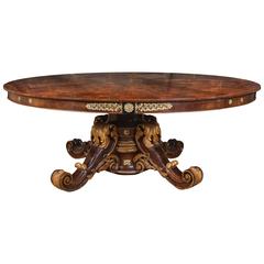 Round Table in Walnut and Gilt Bronze