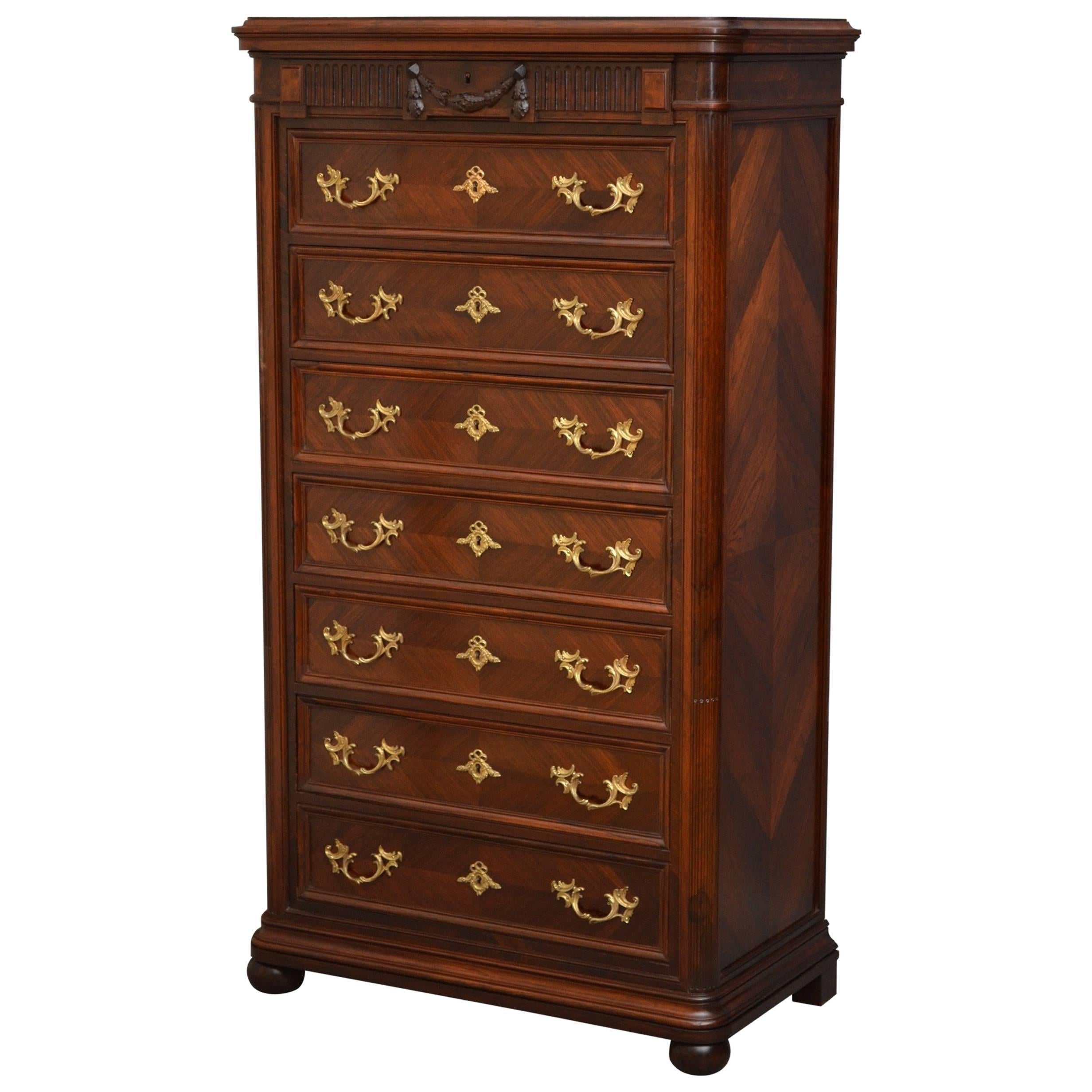 Continental Rosewood Tall Chest of Drawers