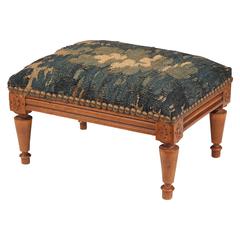 Early 20th Century French Walnut Footstool with Antique Aubusson Tapestry