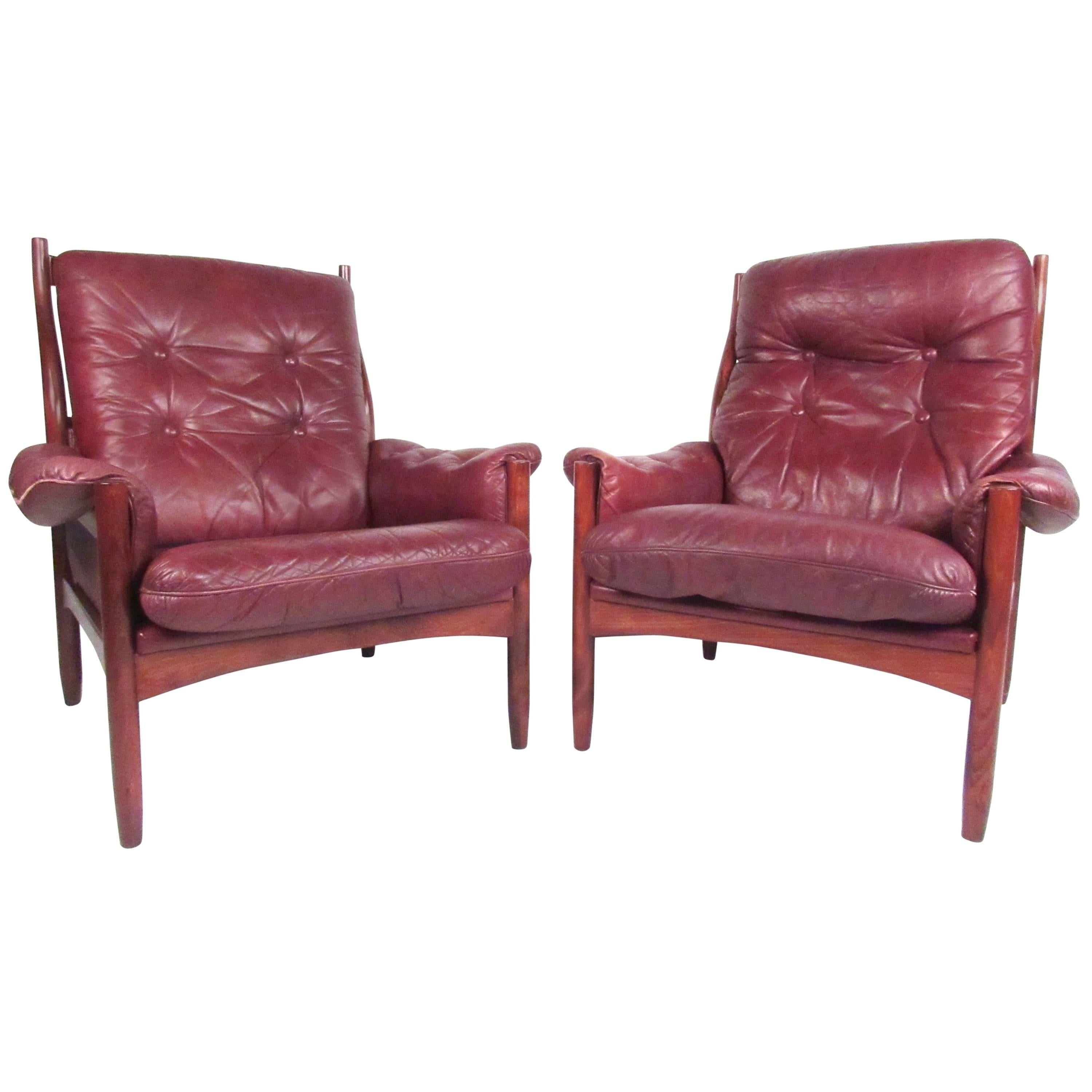 Pair Danish Leather Lounge Chairs