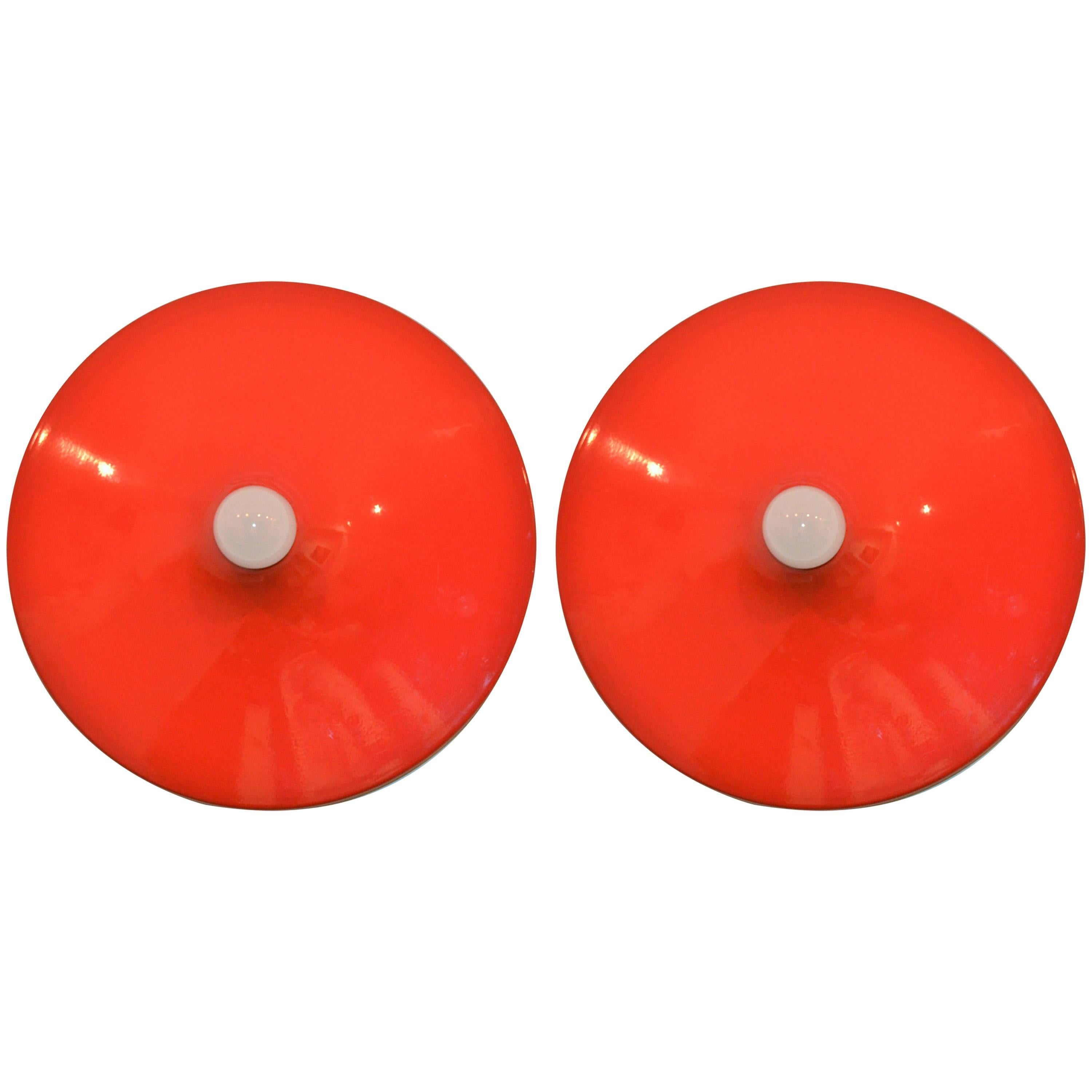 Set of Two Red Ceiling Lights ‘or Sconces’ by Stilnovo, Italy, 1970 For Sale