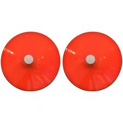 Set of Two Red Ceiling Lights ‘or Sconces’ by Stilnovo, Italy, 1970