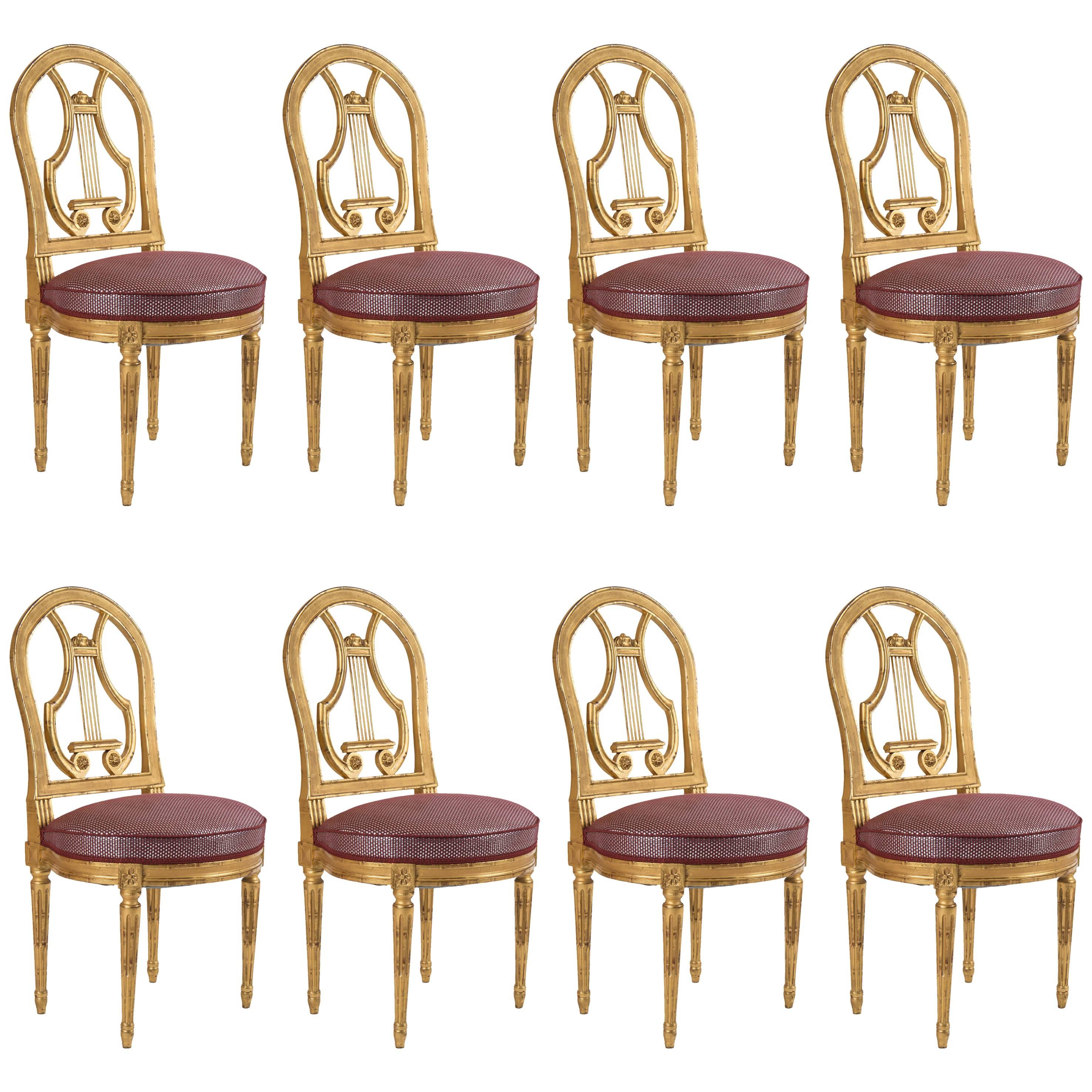 Set of Eight Giltwood Chairs For Sale