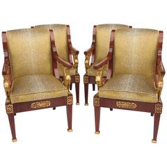 Set of Four Empire Style Mahogany and Giltwood Armchairs, circa 1800