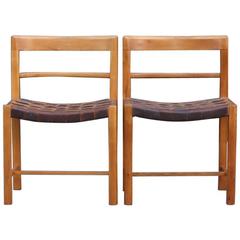 Vintage Danish 1950s Pair of Leather Seat Side Chairs 8