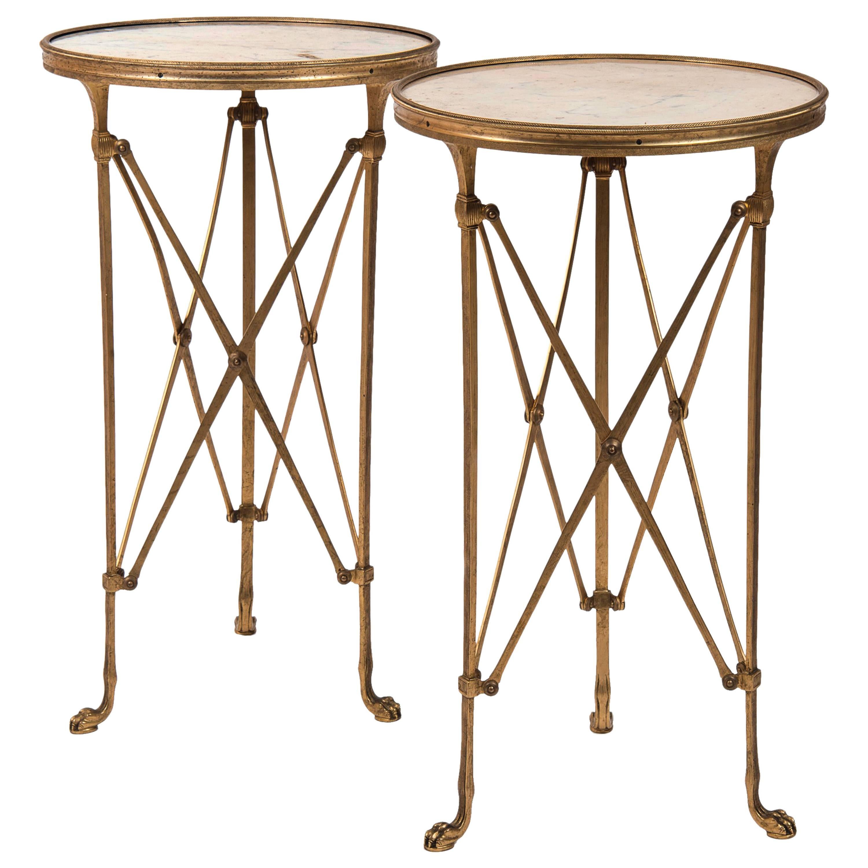 Pair of Bronze Pedestals with Marble Top For Sale