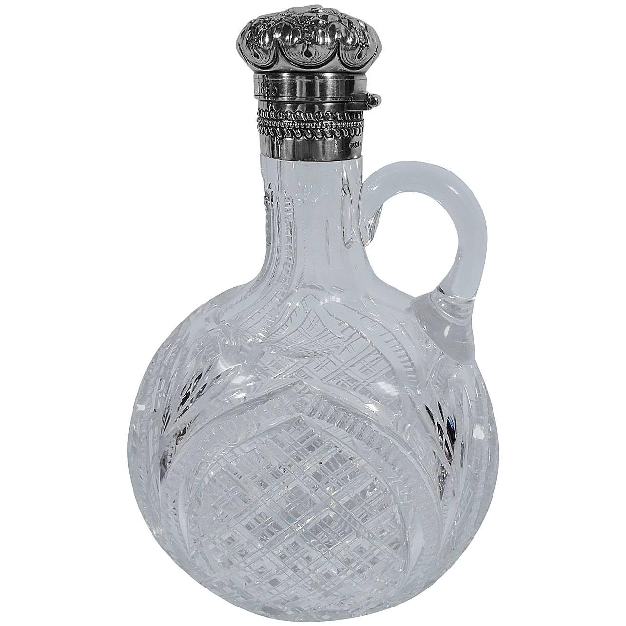 Gorham Brilliant-Cut Glass and Sterling Silver Moon Flask Decanter