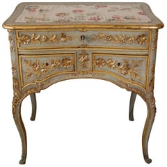 Louis XV French Dressing Table with Three Drawers in Original French Gray Paint