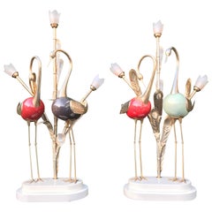 Stunning Midcentury Antonio Pavia Pair of Metal Crane Table or Floor or Lamps