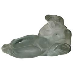 French Art Deco Nude Female Glass Sculpture