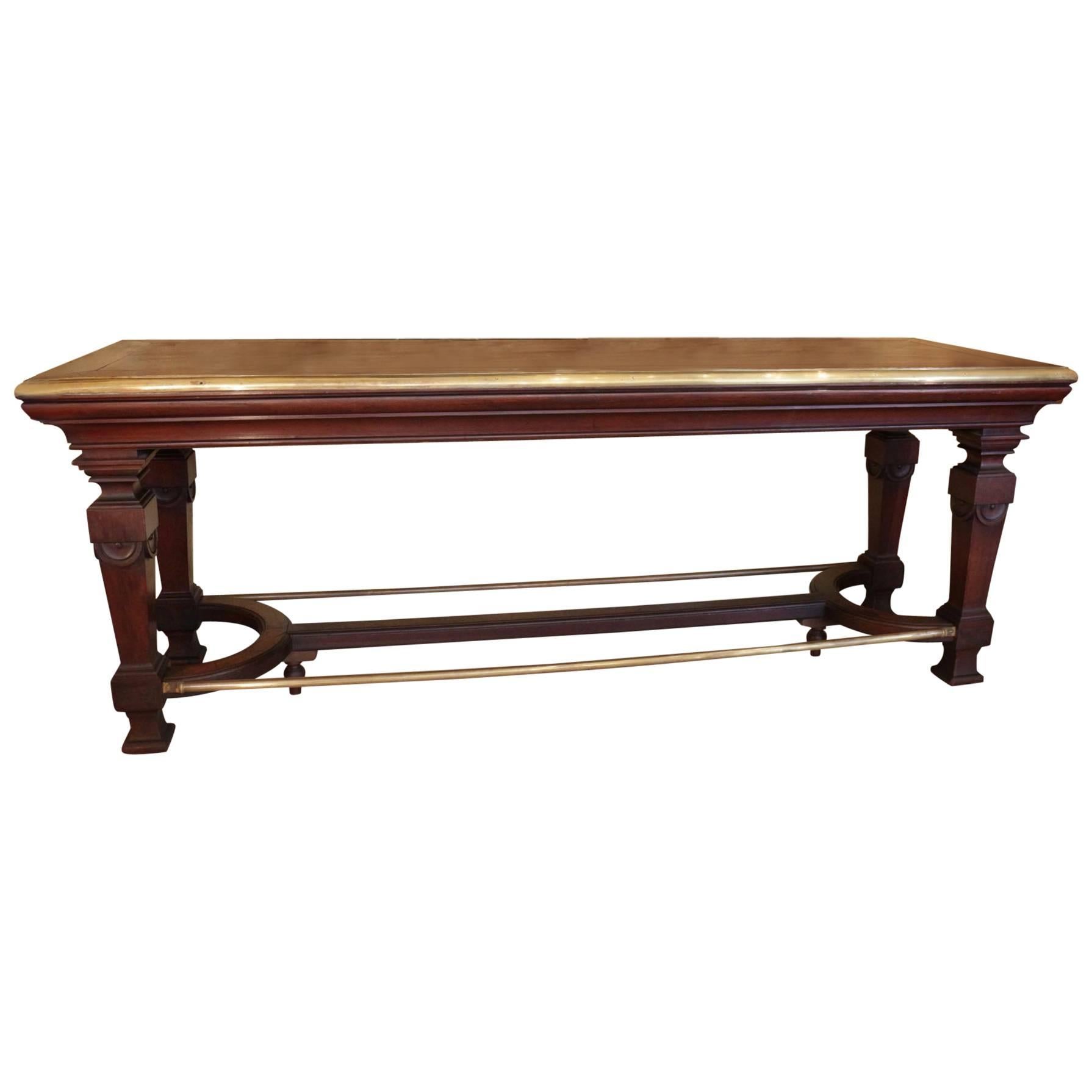 Mahogany and Brass Longue Atmosphere Centre Bistro Table