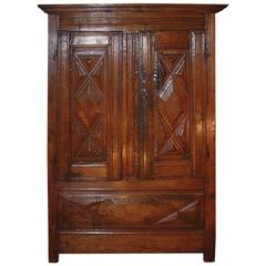 17th Century Louis XIV Period Small Oak Walnut Armoire