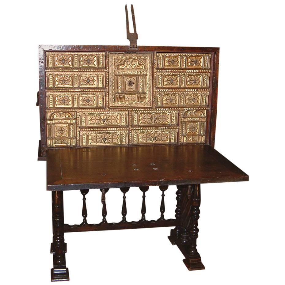 Spanish Walnut Vargueno, Cabinet on Stand For Sale