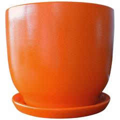 Large Orange Speckle Gainey Ceramic Planter T-17 with Tray
