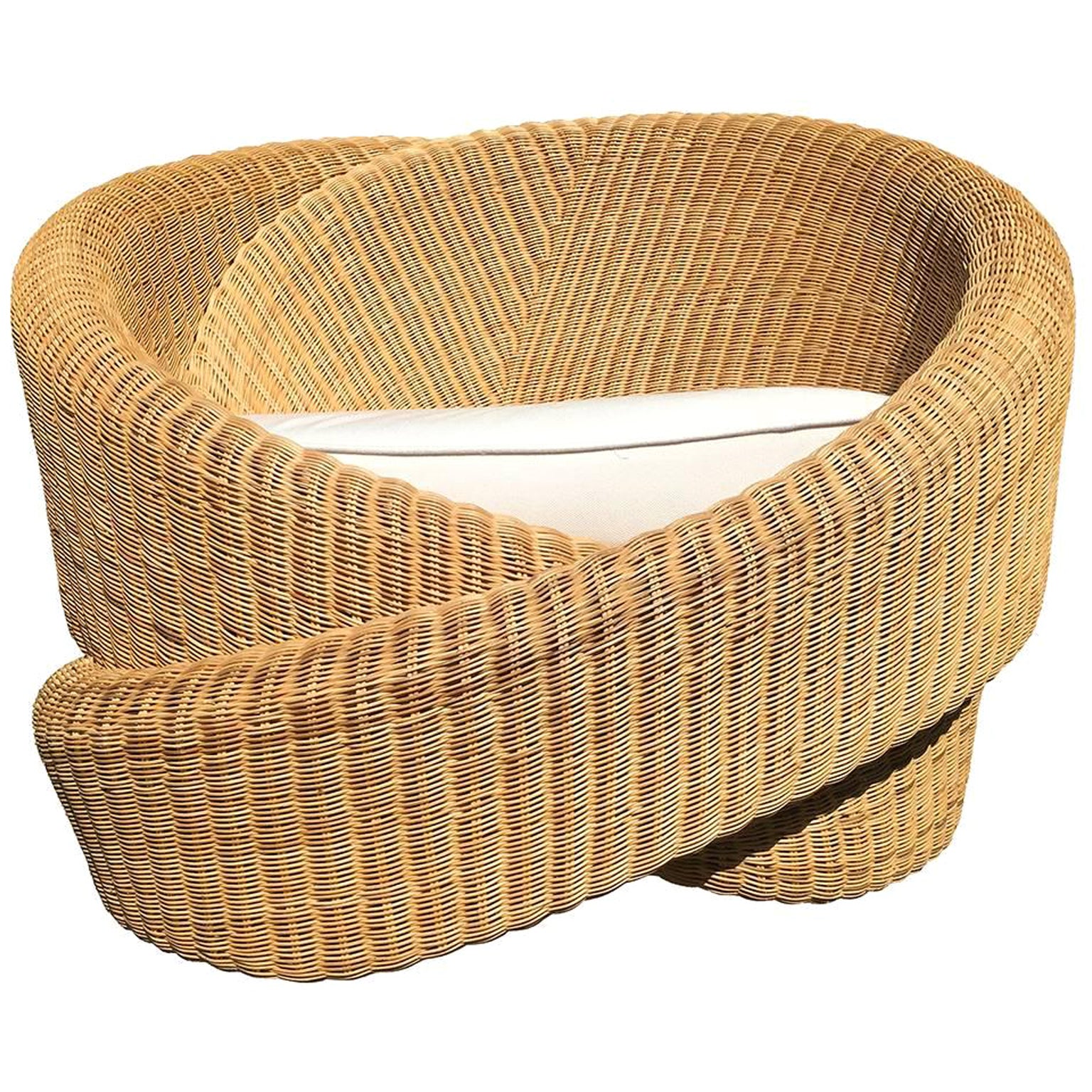 Looped Contemporary Rattan Indoor-Outdoor Armchair, Cushions in Sunbrella Fabric For Sale