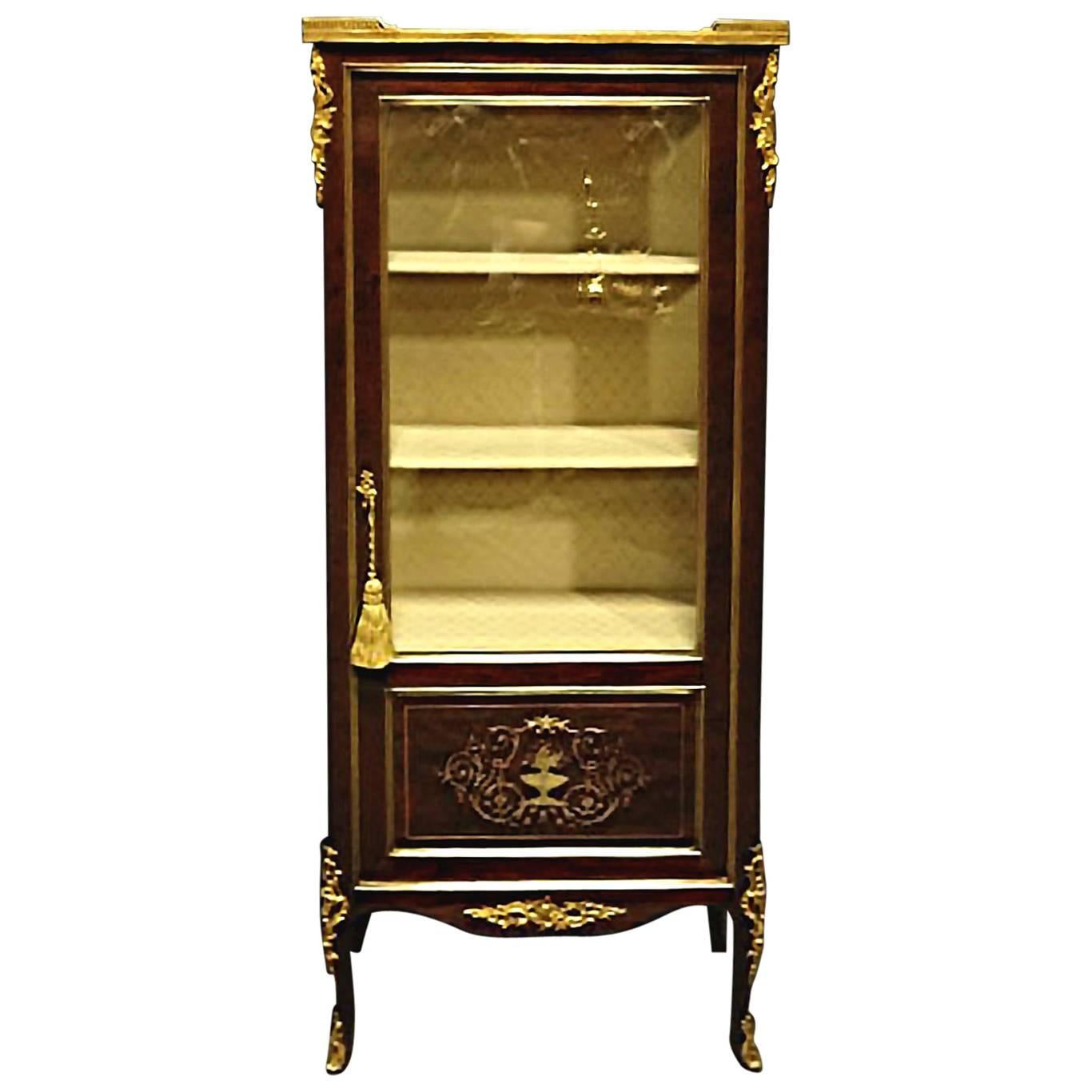 Mahogany and Brass Inlaid Display Cabinet Vitreen For Sale