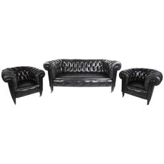 Leather Chesterfield Sofa and Chairs- Living Room Suite
