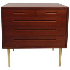 Edward Wormley for Dunbar Five-Drawer Commode, Mahogany and Brass Mid Century