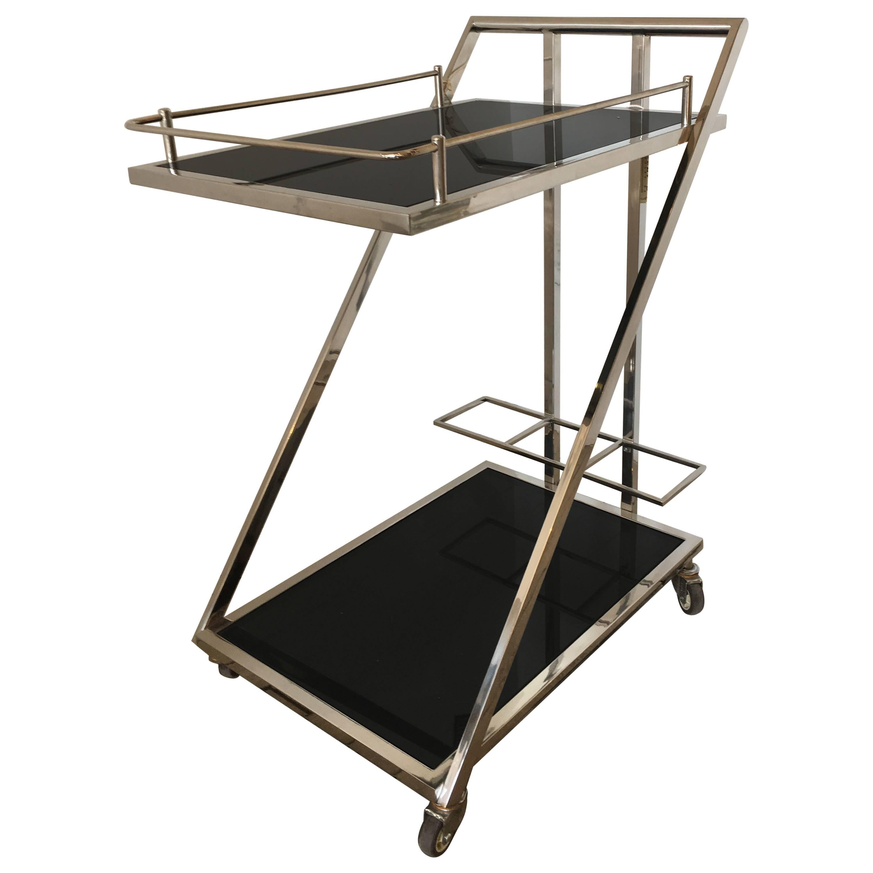 Lehigh Bar Cart, Silver and Black Lacquer For Sale