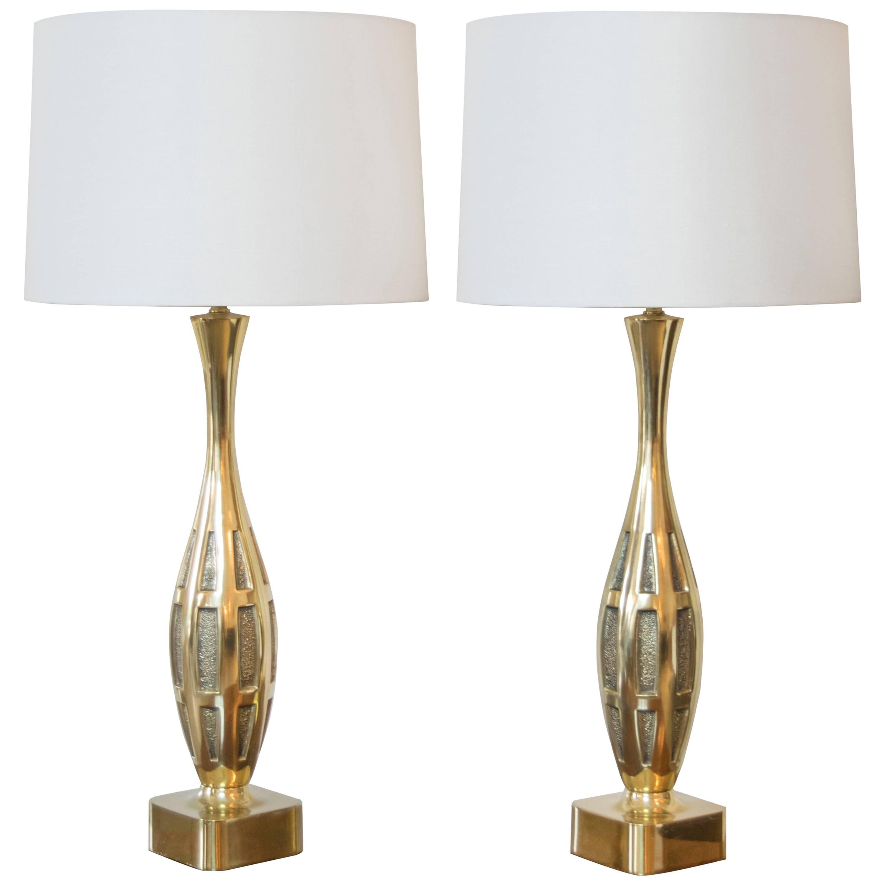 Tony Paul for Westwood Brass Brutalist Table Lamps For Sale