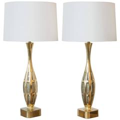Vintage Tony Paul for Westwood Brass Brutalist Table Lamps