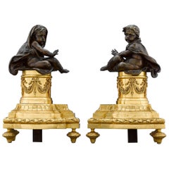 Bronze-Chenets im Louis-XVI.-Stil