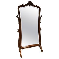 Antique Large Walnut Cheval Mirror