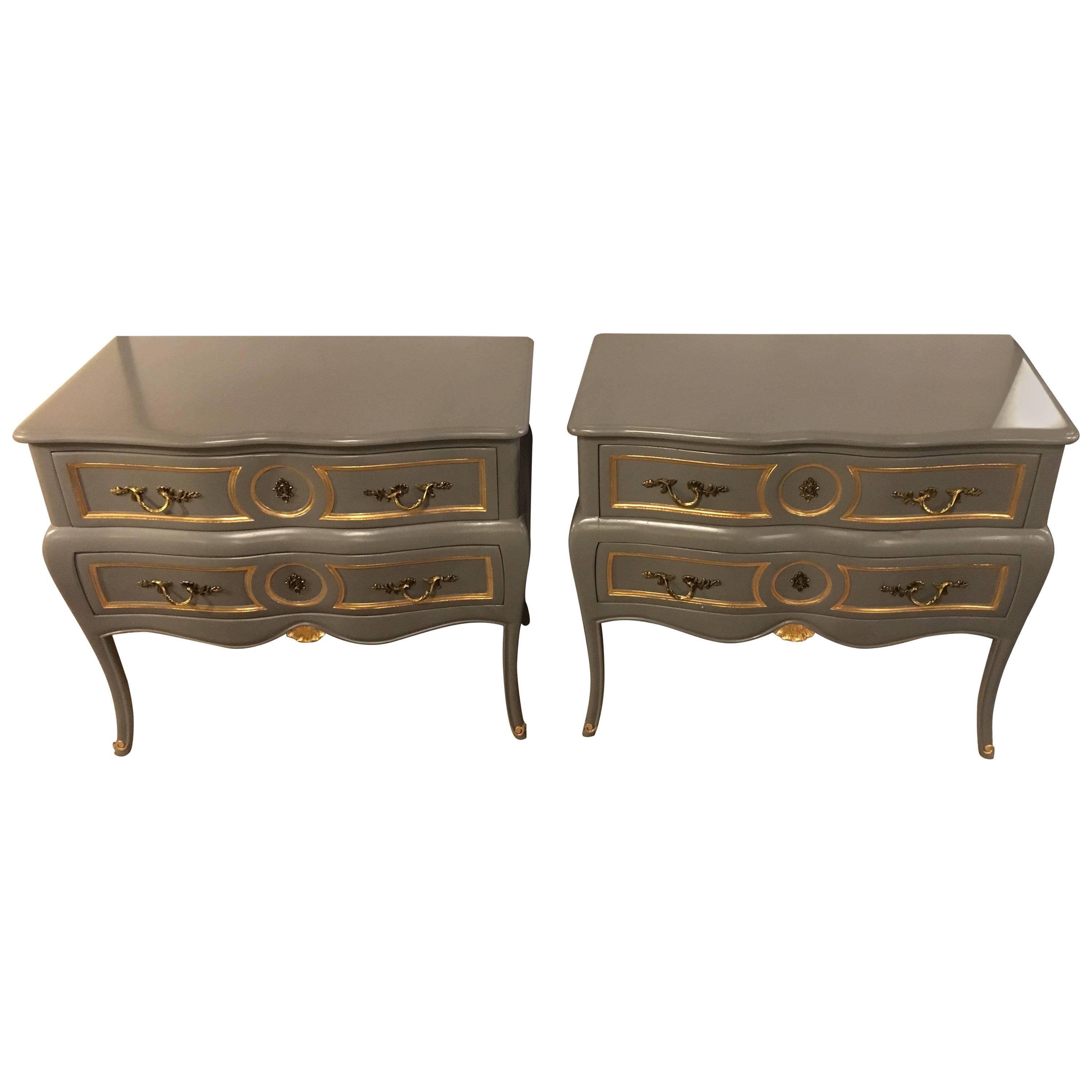 Pair of Louis XV Style Paint and Gilt Decorated Commodes Nightstands