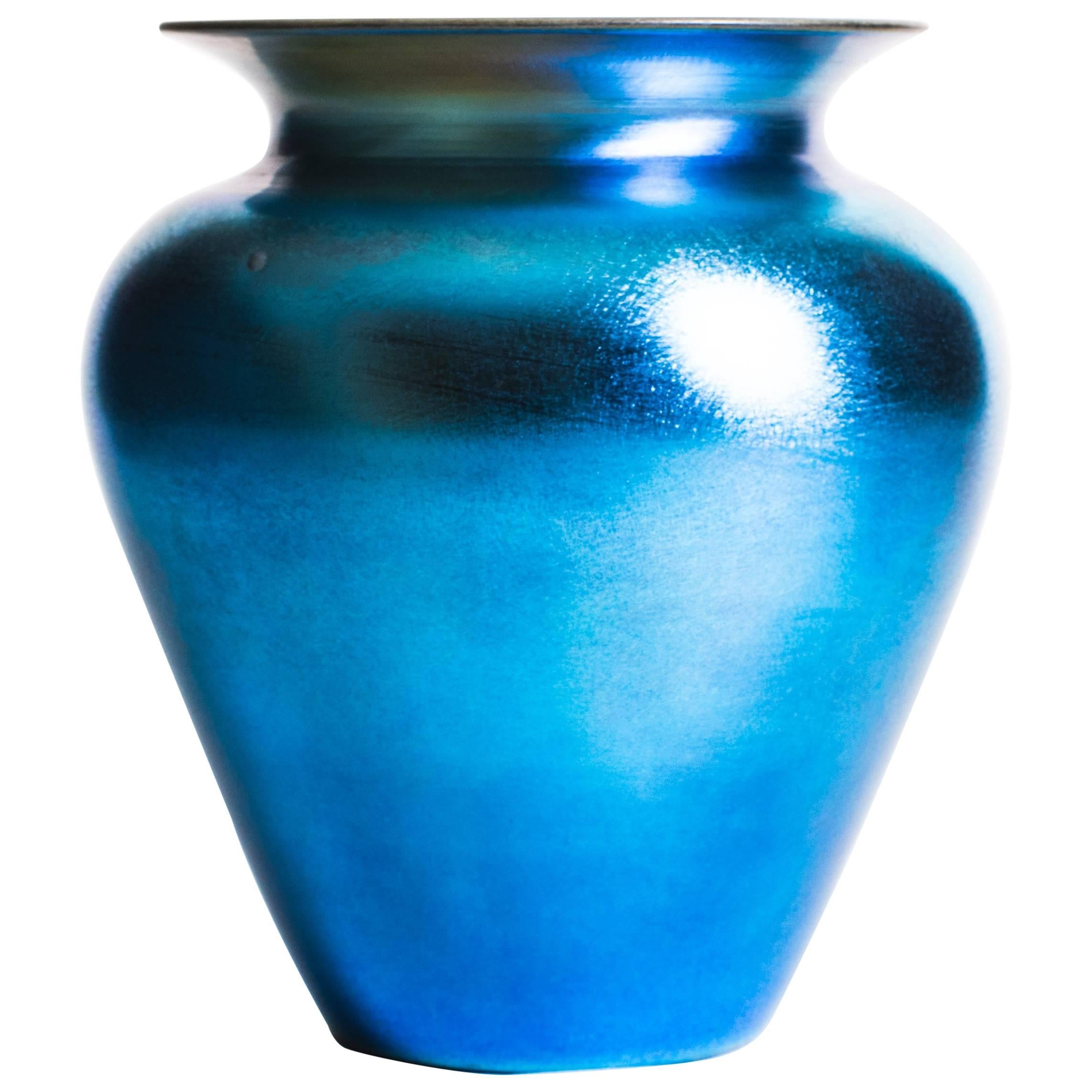 Durand Blue Iridescent Vase For Sale