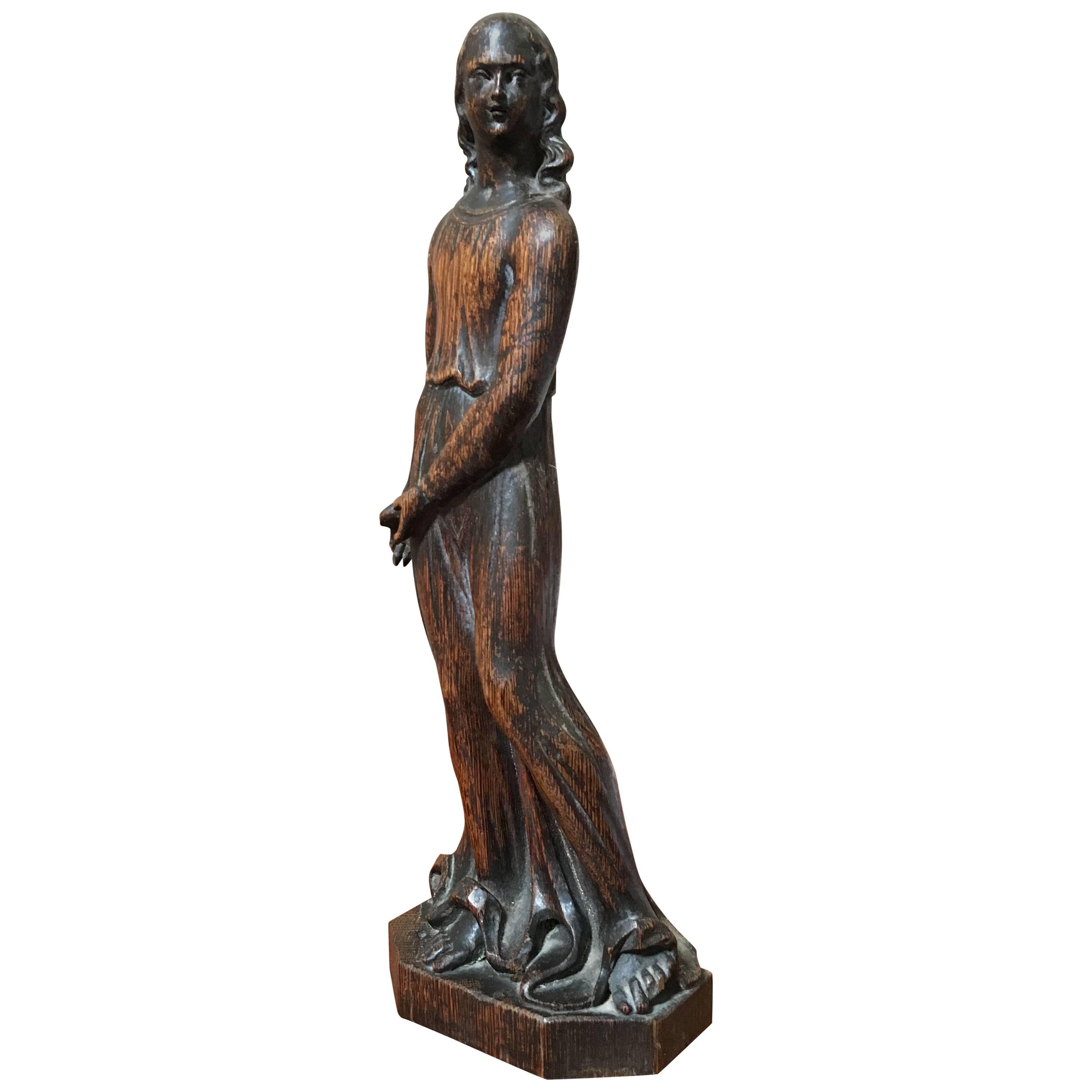 19th Century Hand¬-Carved Statue of a Woman For Sale