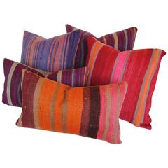 Custom Set of Five Pillows Cut from Hand Loomed Wool Moroccan Rugs