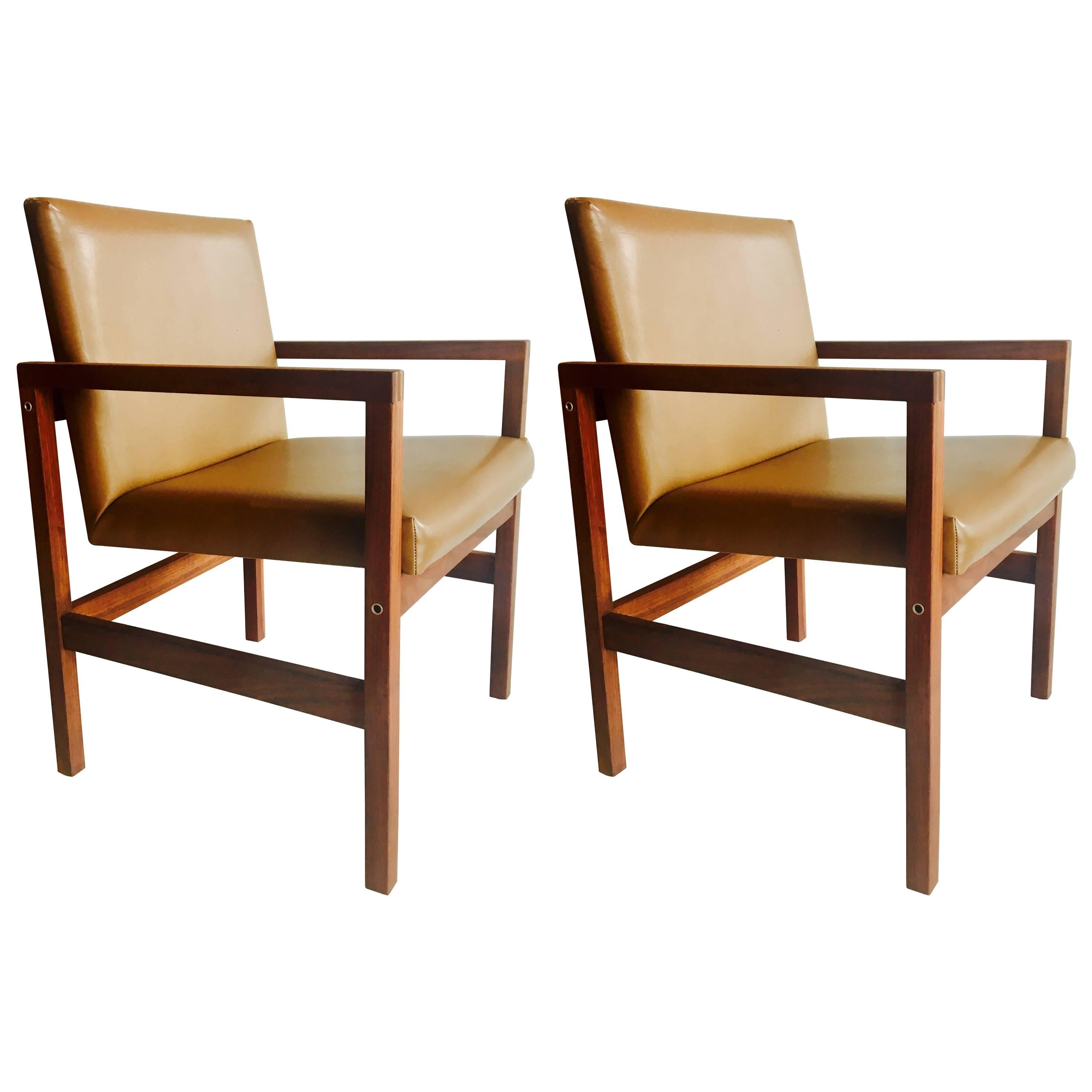 Pair of American Mid-Century Modern Solid Walnut Armchairs