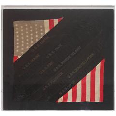 Framed Hand Sewn Patriotic Sham Made from a Flag and Ship Ribbons 11