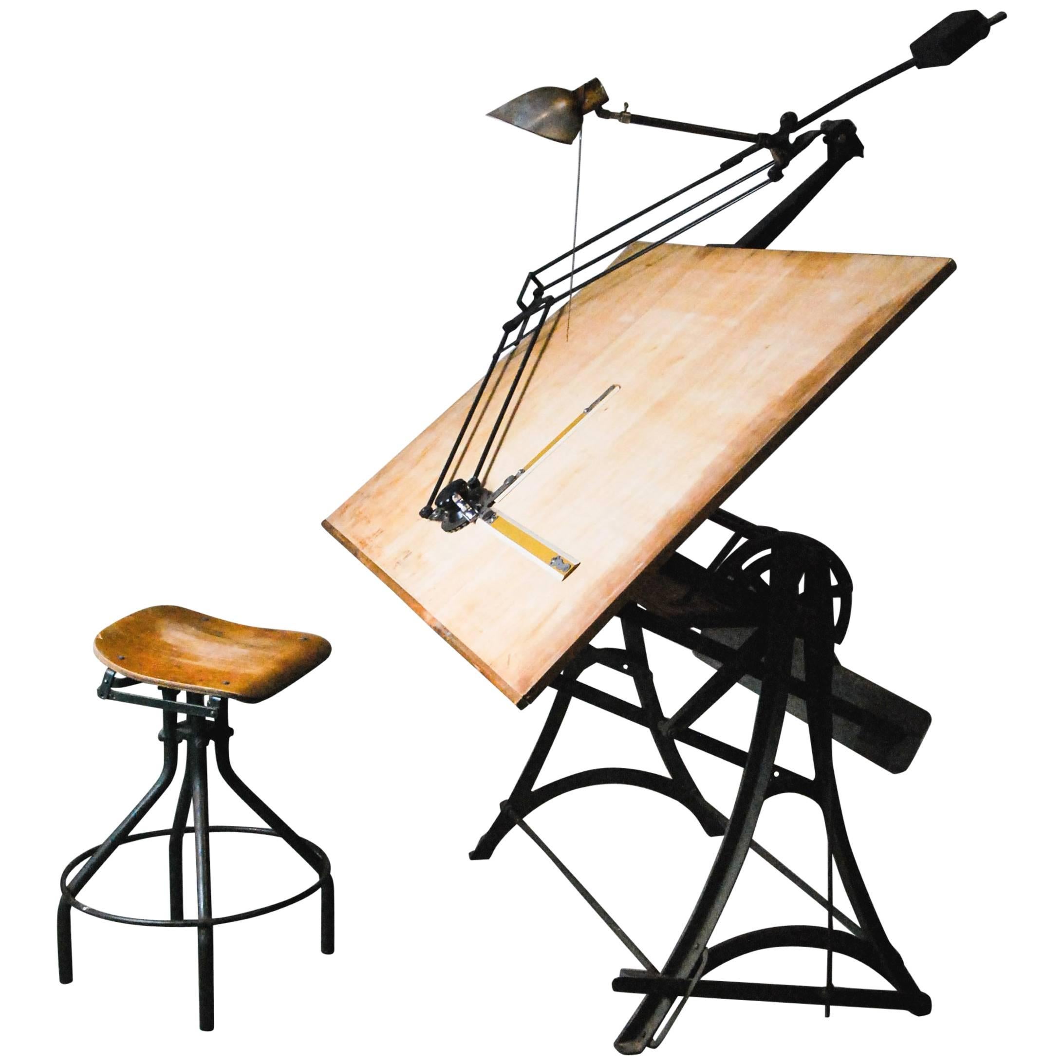 1920 Adjustable Cast-Iron Drafting Table