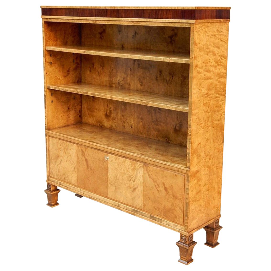 Art Deco Bookcase in Golden Flame Birch and Rosewood For Sale
