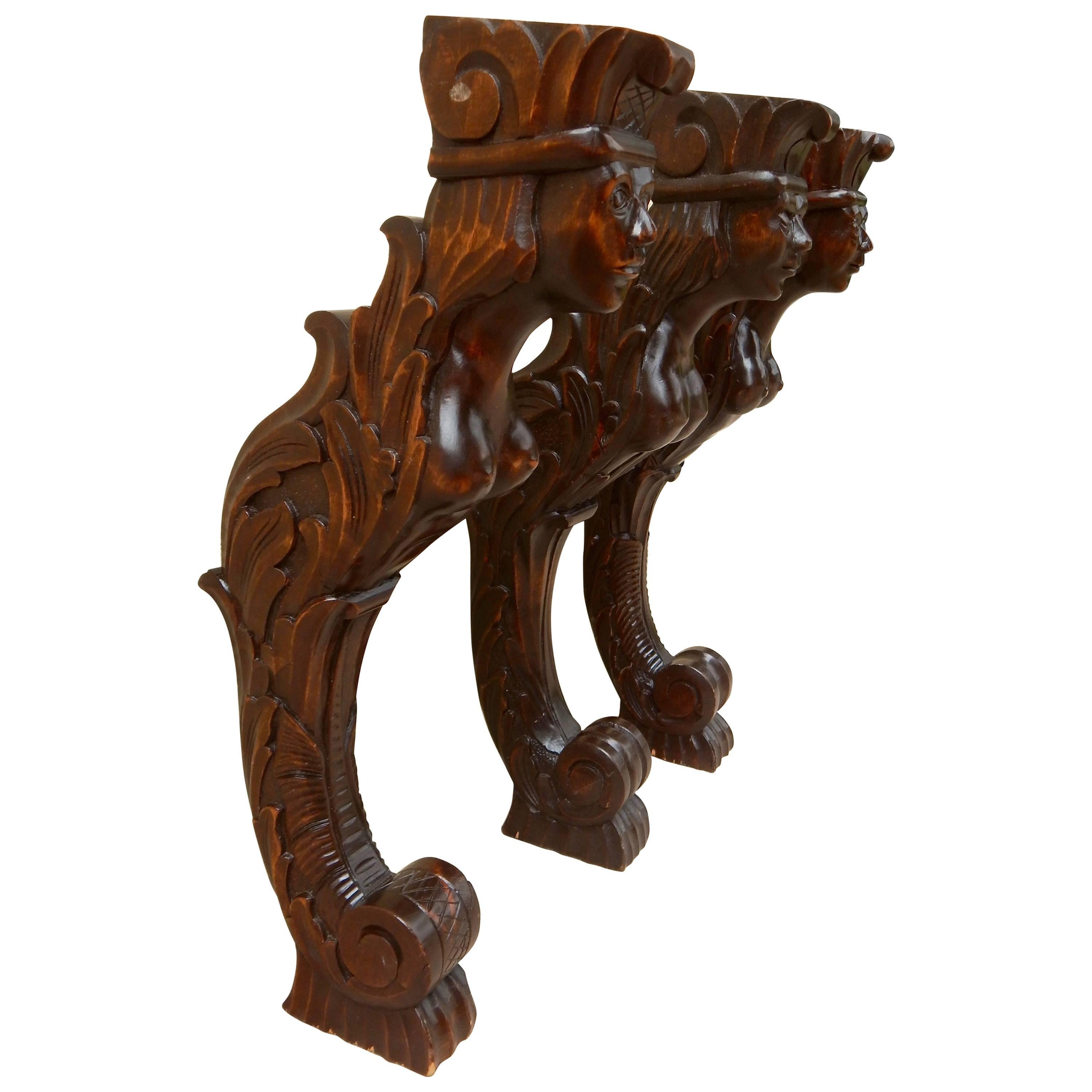 Three Swedish Art Deco Mermaid Shelf Brackets, circa 1920