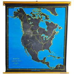1960 Vintage Pull Down Cartography Chalkboard Map of North America