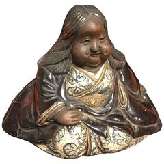 Japanese Massive Folk Art Lady Okame Sculpture by 19th Century Master "Kenzan" 11