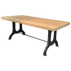 Industrial Dining Table Cast Iron and Solid Oak Top