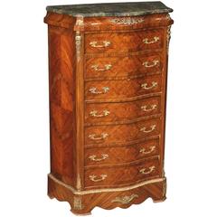 20th Century French Inlaid Tallboy In Rosewood With Marble Top