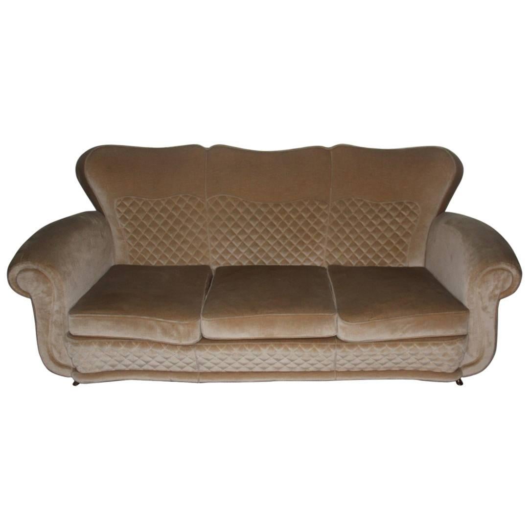 Sofa Attributed to Guglielmo Ulrich, 1940s Beige Brass Feat 