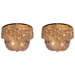 Pair of Monumental Flush Mounts Cut Crystal and Brass Ch.Palme, Germany, 1960s 2
