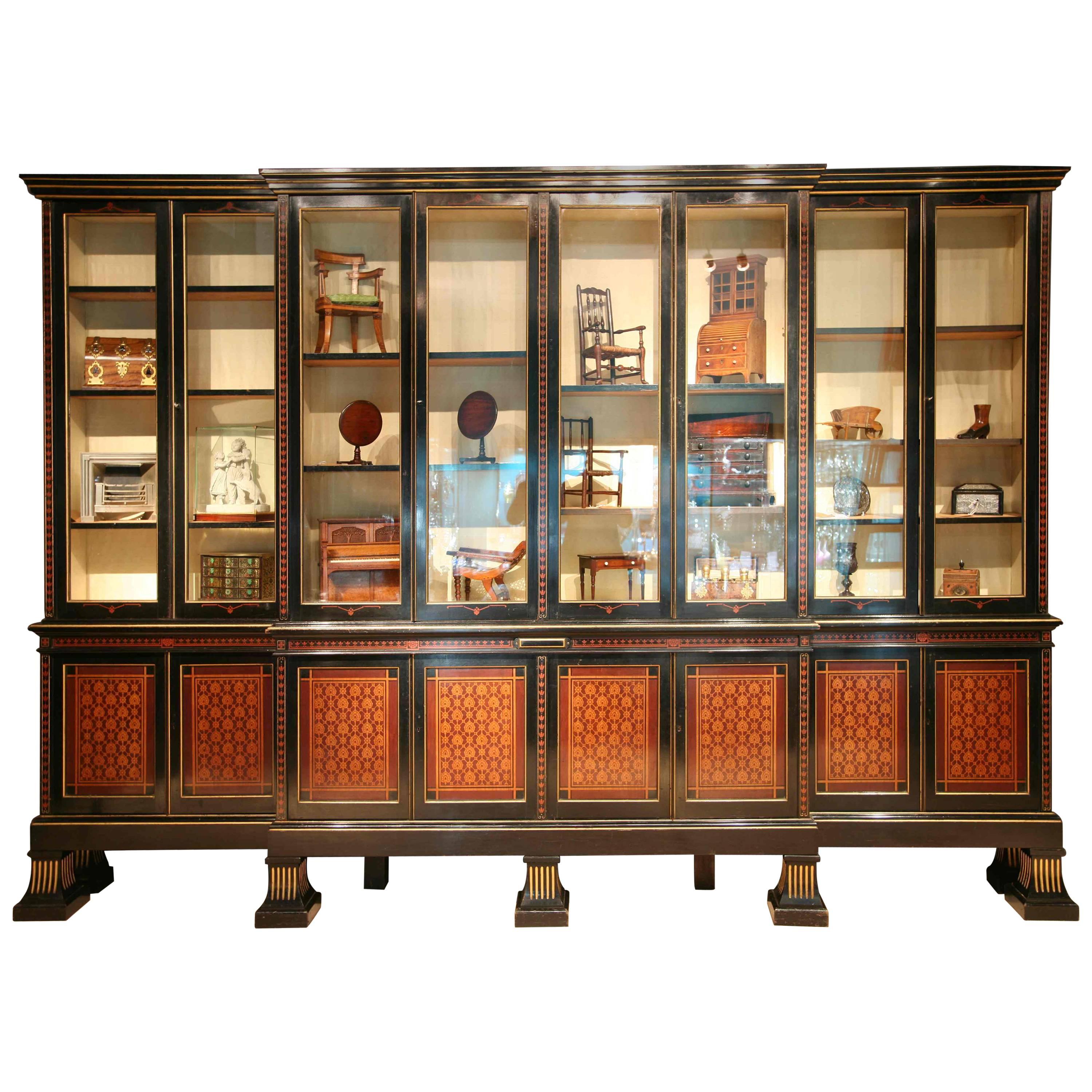 Imposing Arts and Crafts Breakfront Bookcase Attributed, Gillows Lancaster, 1878 For Sale