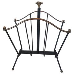 1950s Black and Gilded Metal Magazine Rack Designed by Jacques Adnet